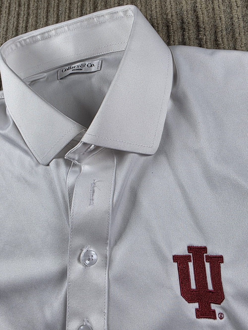 Collars and Co Indiana Polo shirt Mens M White Solid Stretch Spread Dress Collar